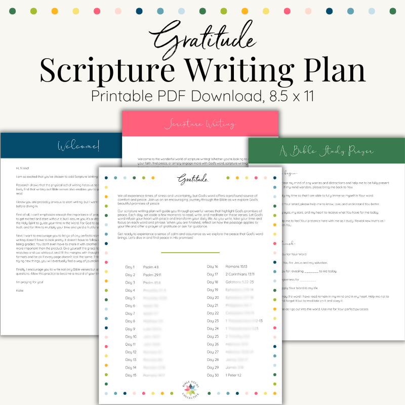 Gratitude Scripture Writing Plan |  Printable