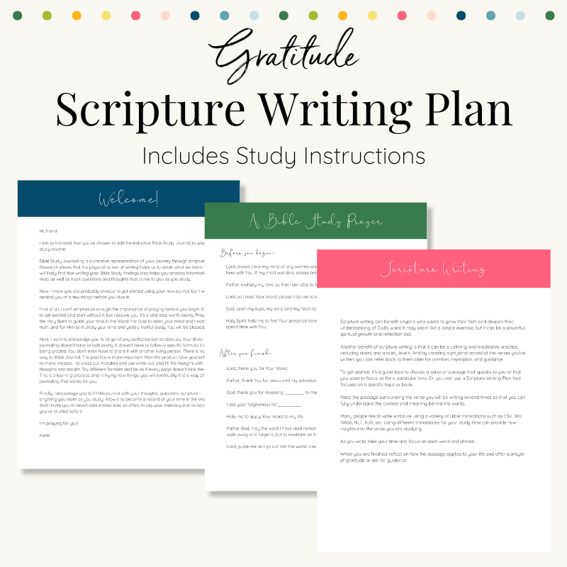 Gratitude Scripture Writing Plan |  Printable